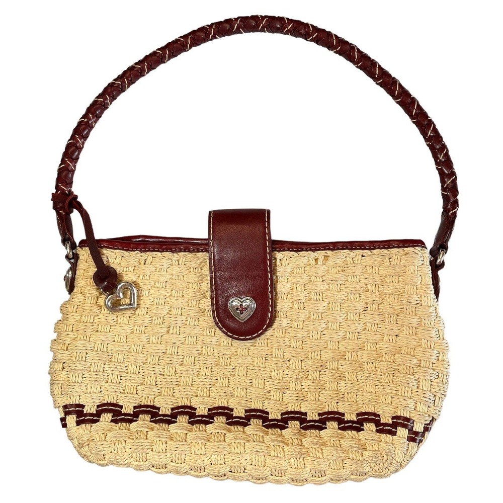 Brighton Braided Woven Wicker Straw Rattan Heart Cross Purse Tote Bag